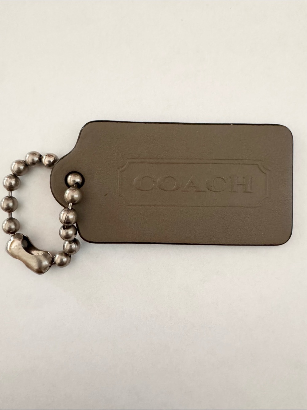 Coach XL gray leather hang tag bag charm purse key ring